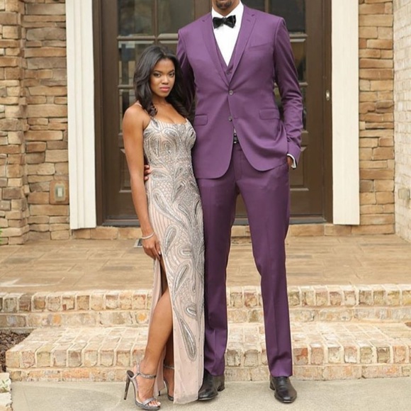 Aidan Mattox long beaded side slit dress - Picture 2 of 8